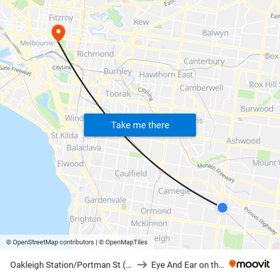 Oakleigh Station/Portman St (Oakleigh) to Eye And Ear on the Park map