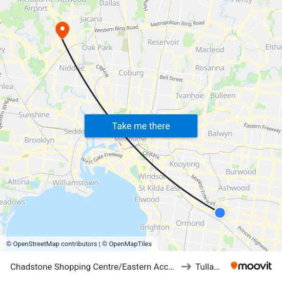 Chadstone Shopping Centre/Eastern Access Rd to Tullamarine map