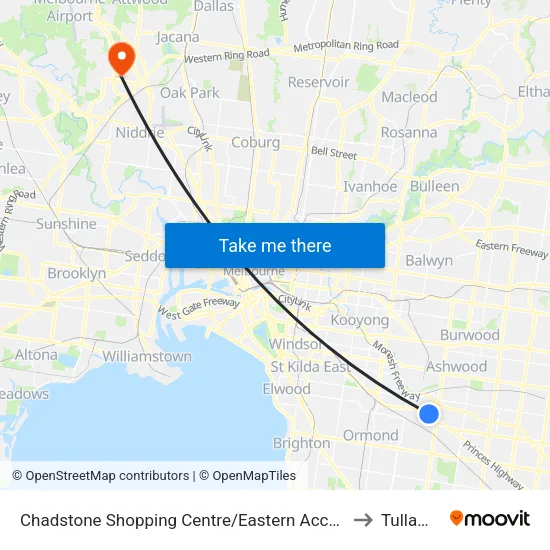 Chadstone Shopping Centre/Eastern Access Rd to Tullamarine map