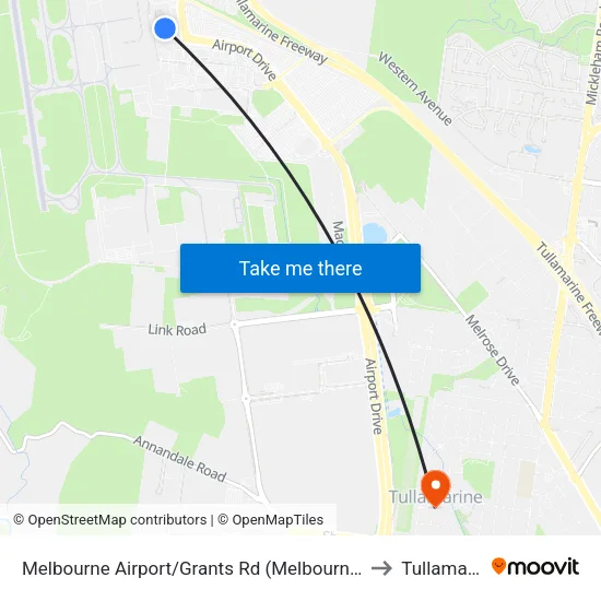 Melbourne Airport/Grants Rd to Tullamarine map