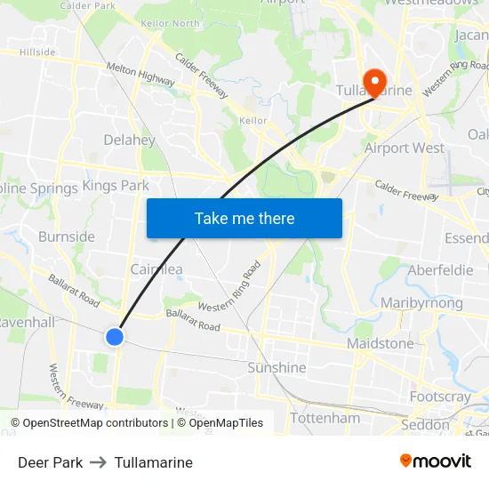 Deer Park to Tullamarine map