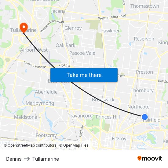 Dennis to Tullamarine map