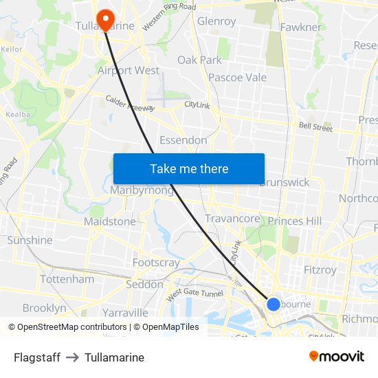 Flagstaff to Tullamarine map