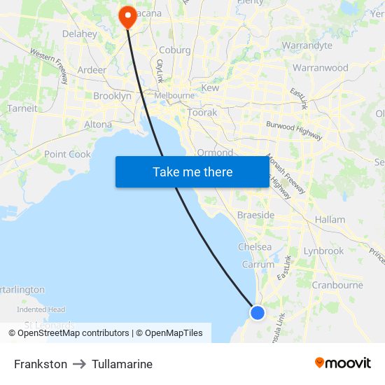 Frankston to Tullamarine map