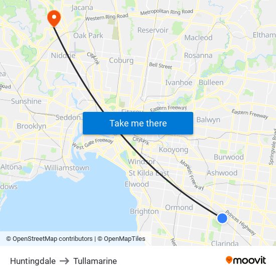 Huntingdale to Tullamarine map