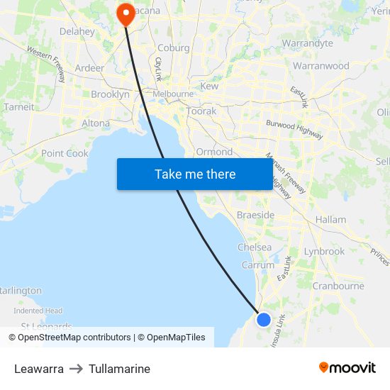 Leawarra to Tullamarine map