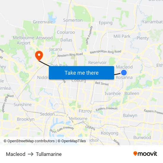 Macleod to Tullamarine map