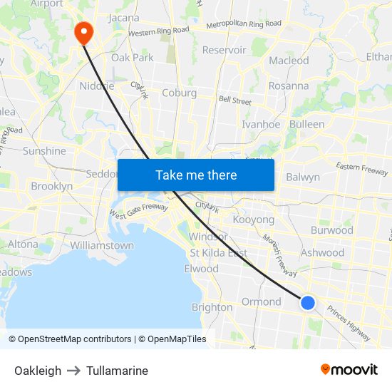 Oakleigh to Tullamarine map