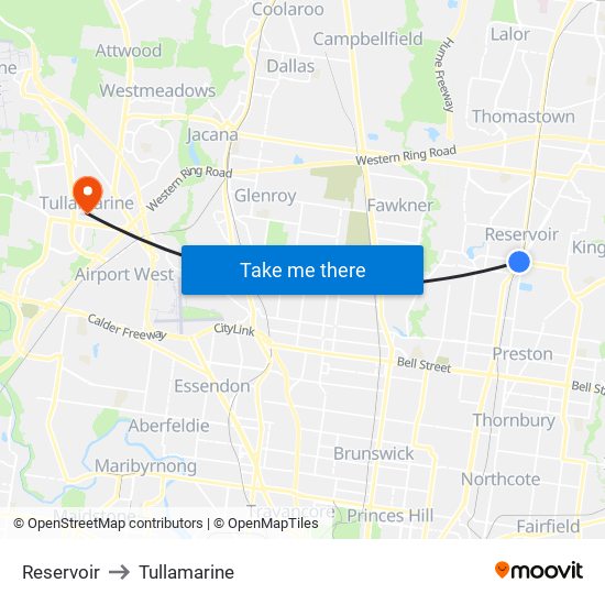 Reservoir to Tullamarine map