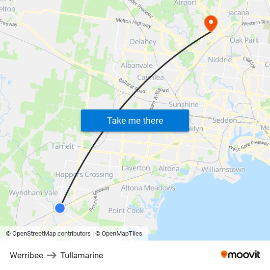 Werribee to Tullamarine map