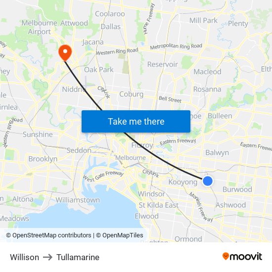 Willison to Tullamarine map