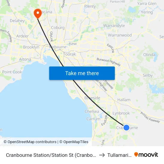 Cranbourne Station/Station St to Tullamarine map
