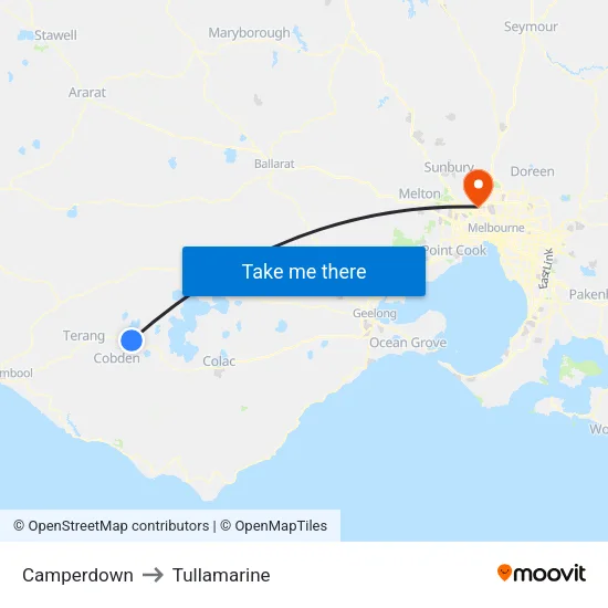 Camperdown to Tullamarine map