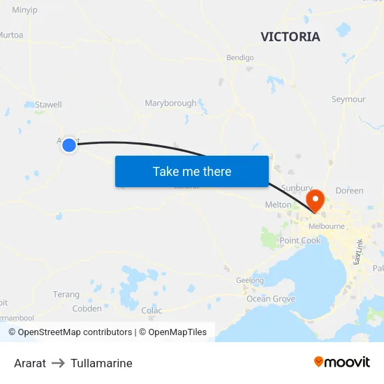Ararat to Tullamarine map