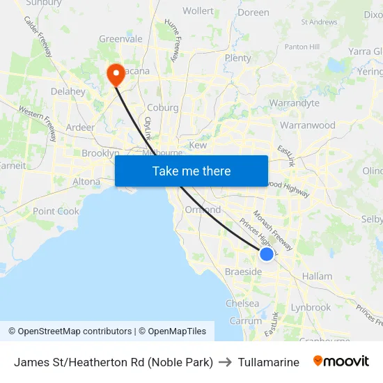 James St/Heatherton Rd to Tullamarine map