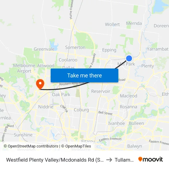Westfield Plenty Valley/Mcdonalds Rd to Tullamarine map