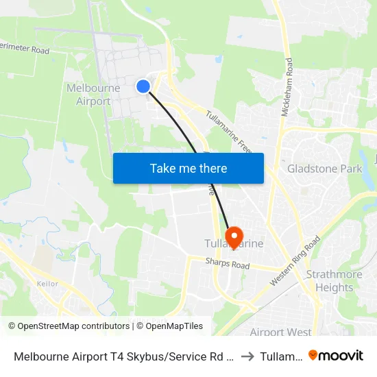Melbourne Airport T4 Skybus/Service Rd to Tullamarine map