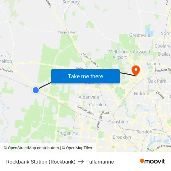 Rockbank Station to Tullamarine map