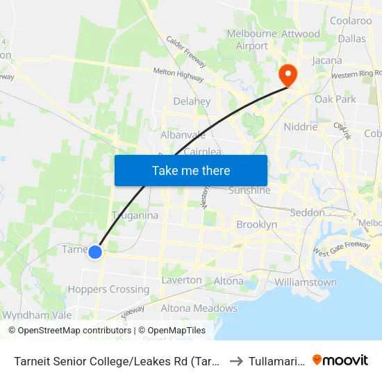 Tarneit Senior College/Leakes Rd to Tullamarine map