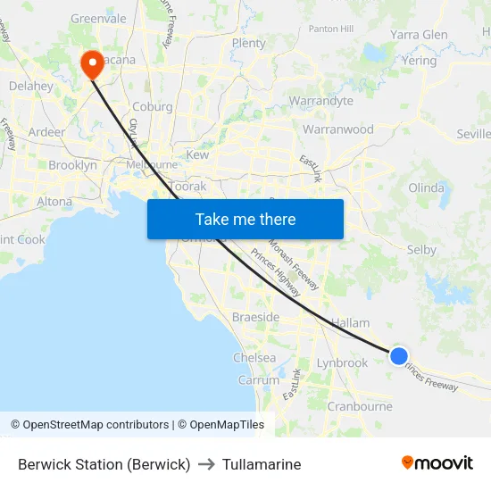 Berwick Station to Tullamarine map