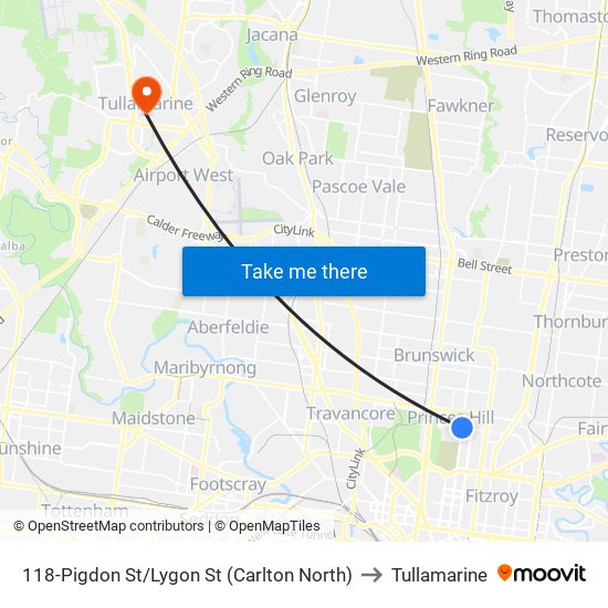 118-Pigdon St/Lygon St (Carlton North) to Tullamarine map