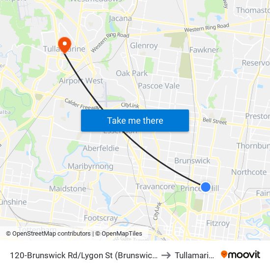 120-Brunswick Rd/Lygon St (Brunswick) to Tullamarine map