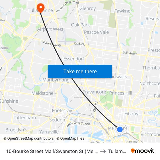 10-Bourke Street Mall/Swanston St (Melbourne City) to Tullamarine map