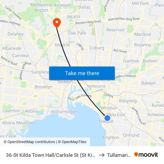 36-St Kilda Town Hall/Carlisle St (St Kilda) to Tullamarine map