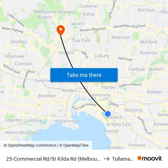 25-Commercial Rd/St Kilda Rd (Melbourne City) to Tullamarine map