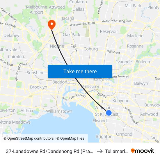 37-Lansdowne Rd/Dandenong Rd (Prahran) to Tullamarine map