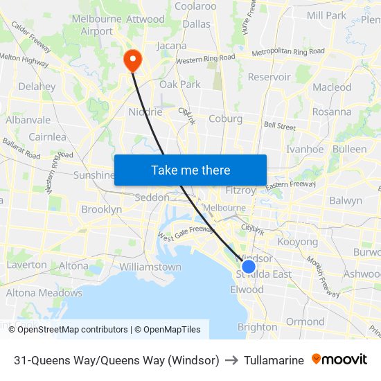 31-Queens Way/Queens Way (Windsor) to Tullamarine map