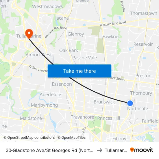 Gladstone Ave/St Georges Rd #30 to Tullamarine map