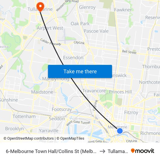 6-Melbourne Town Hall/Collins St (Melbourne City) to Tullamarine map