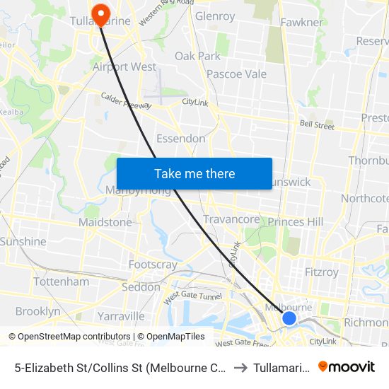 5-Elizabeth St/Collins St (Melbourne City) to Tullamarine map