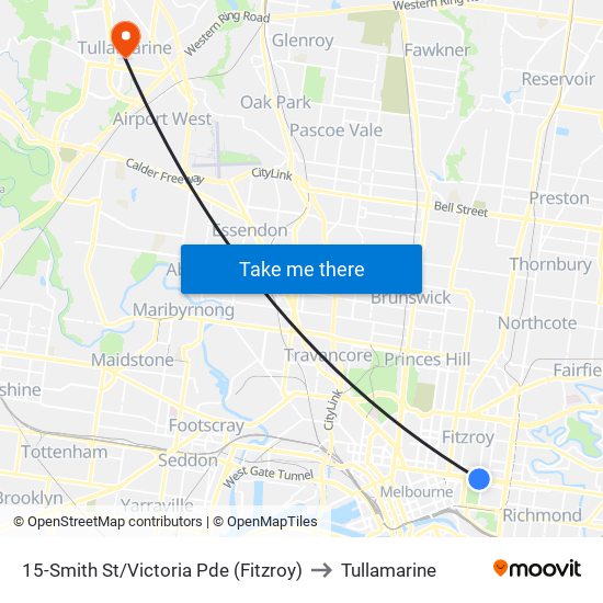 15-Smith St/Victoria Pde (Fitzroy) to Tullamarine map