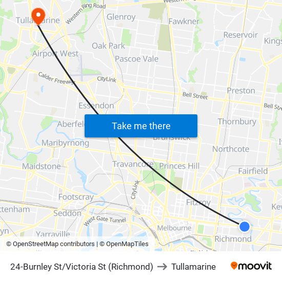 24-Burnley St/Victoria St (Richmond) to Tullamarine map