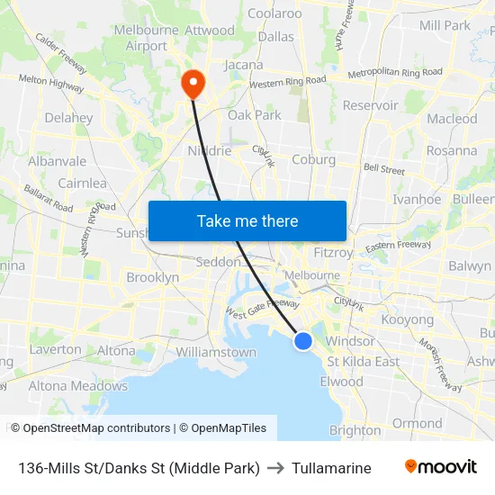 Mills St/Danks St #136 to Tullamarine map