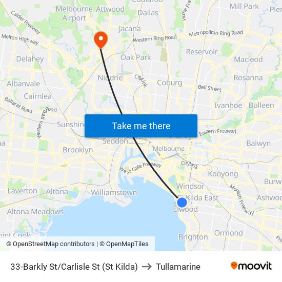 33-Barkly St/Carlisle St (St Kilda) to Tullamarine map