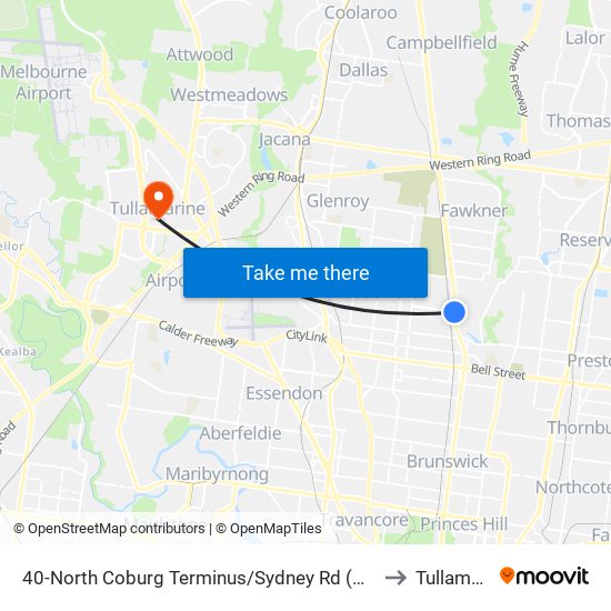 40-North Coburg Terminus/Sydney Rd (Coburg North) to Tullamarine map