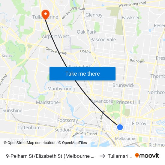 9-Pelham St/Elizabeth St (Melbourne City) to Tullamarine map