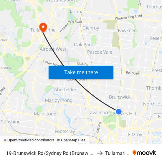 19-Brunswick Rd/Sydney Rd (Brunswick) to Tullamarine map