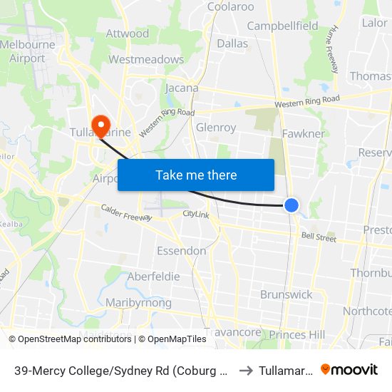 39-Mercy College/Sydney Rd (Coburg North) to Tullamarine map