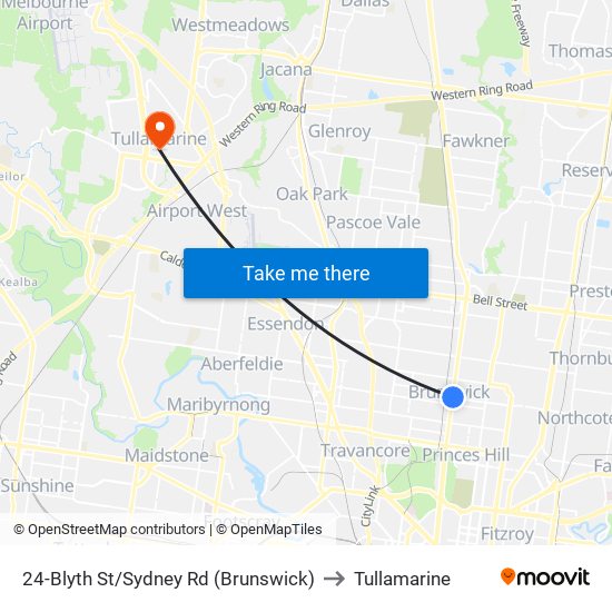 24-Blyth St/Sydney Rd (Brunswick) to Tullamarine map