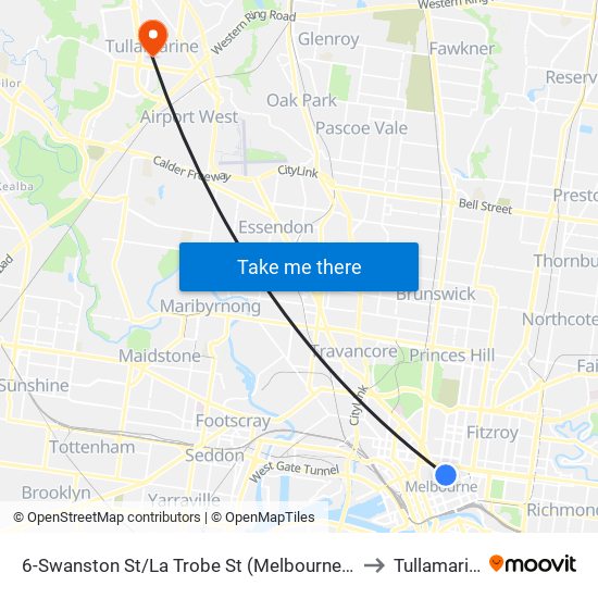 6-Swanston St/La Trobe St (Melbourne City) to Tullamarine map