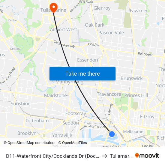 D11-Waterfront City/Docklands Dr (Docklands) to Tullamarine map
