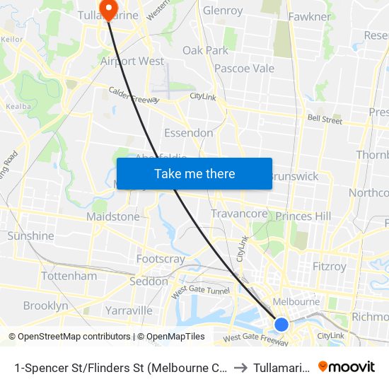 1-Spencer St/Flinders St (Melbourne City) to Tullamarine map