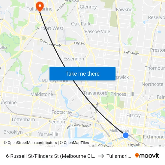 Russell St/Flinders St #6 to Tullamarine map