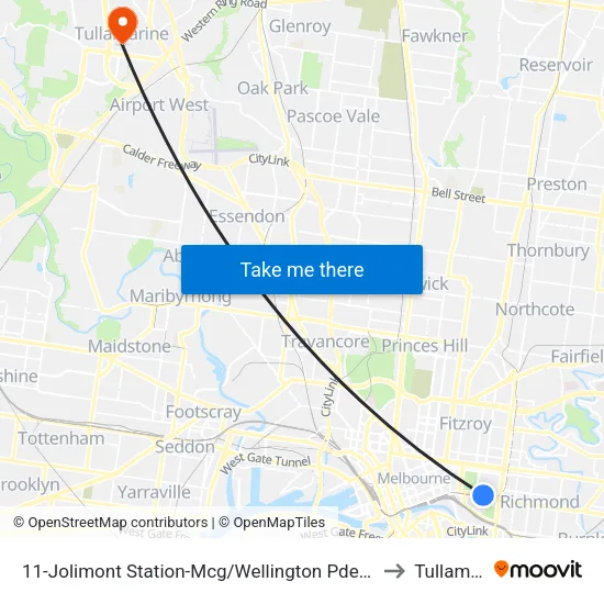 Jolimont Station-Mcg/Wellington Pde #11 to Tullamarine map