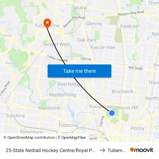 State Netball Hockey Centre/Royal Park #25 to Tullamarine map