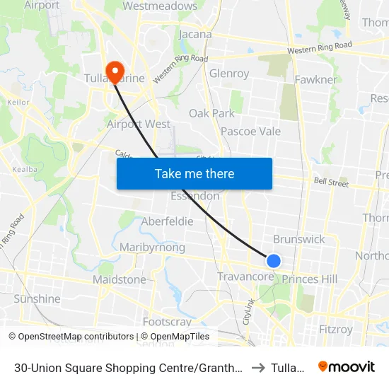 Union Square Shopping Centre/Grantham St #30 to Tullamarine map